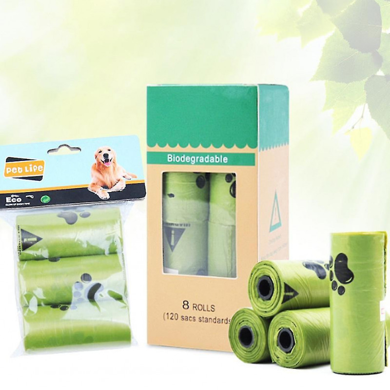 1/3/8 Roll Biodegradable Paws Print Pet Dog Poop Bags Cats Waste Garbage Pouch
