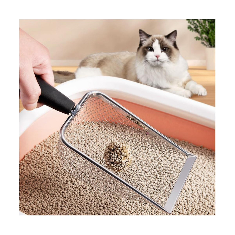 Litter Scoop,Durable Litter Cleaner Corner Shovel,Stainless Steel Mesh Litter Shovel,Easy to Clean