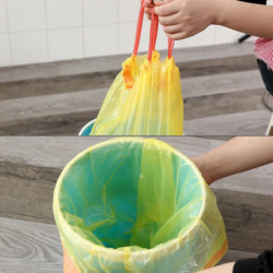 Yellow Drawstring Thick Garbage Bags for Bathroom Kitchen and Restaurant, 3 Rolls Portable Rubbish Bags