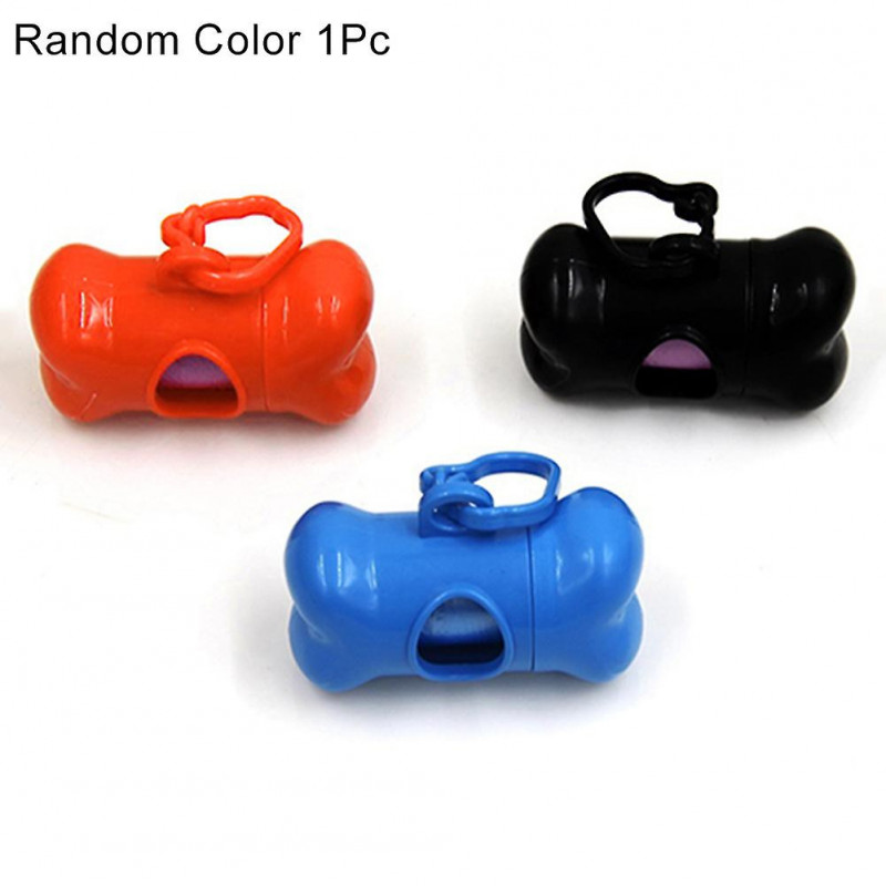 Cute Dog Puppy Pet Bone Shape Poop Waste Bags Clip Dispenser with 1Roll Bag