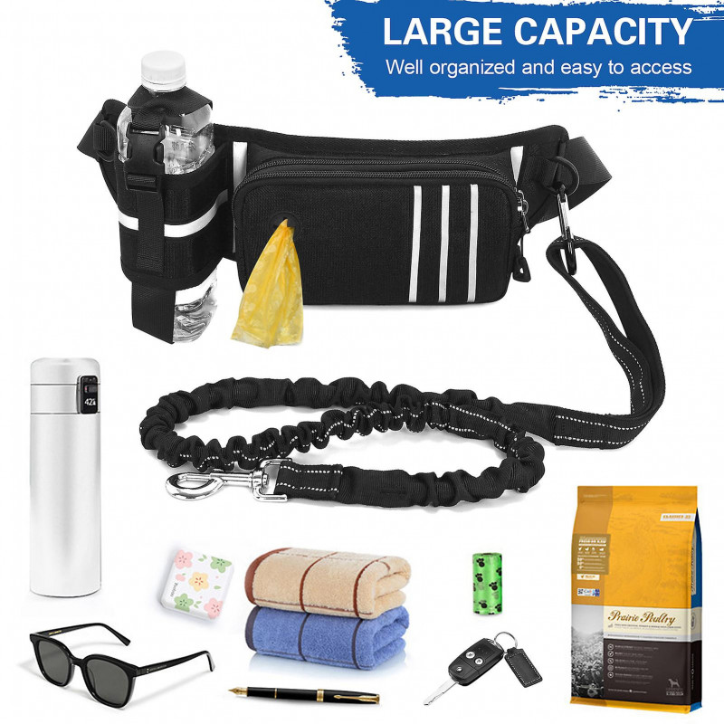 Hands Free Dog Leash Waist Bag Reflective Waist Pouch with Retractable Bungees Poop Bag Dispenser Pouch Adjustable [...]