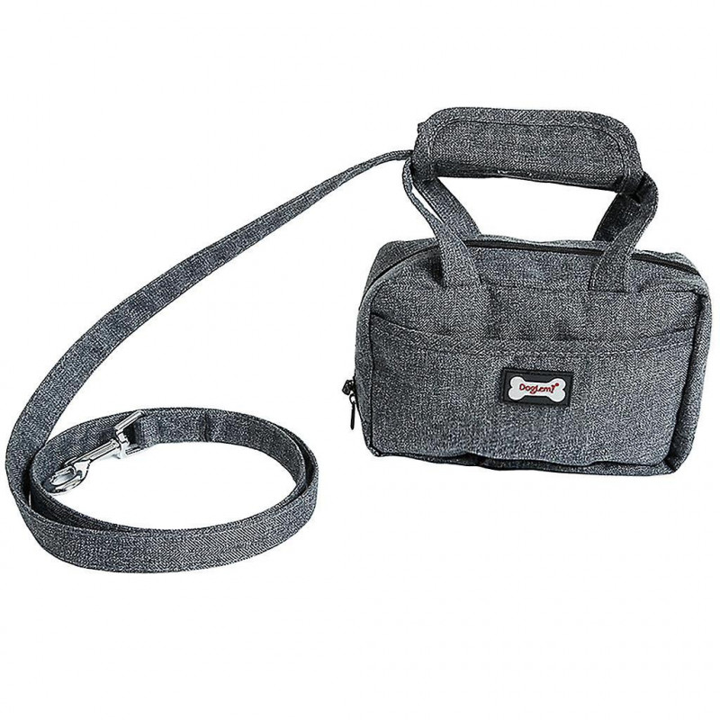 Pet Leash Bag Dog Puppy Walking Leash + Functional Carrier Bag Poop Bag Grey