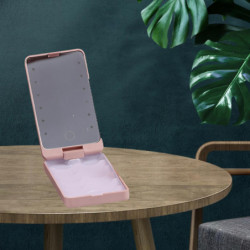 360 Rotation False Eyelash Holder Storage Case With Led Light Mirror Pink