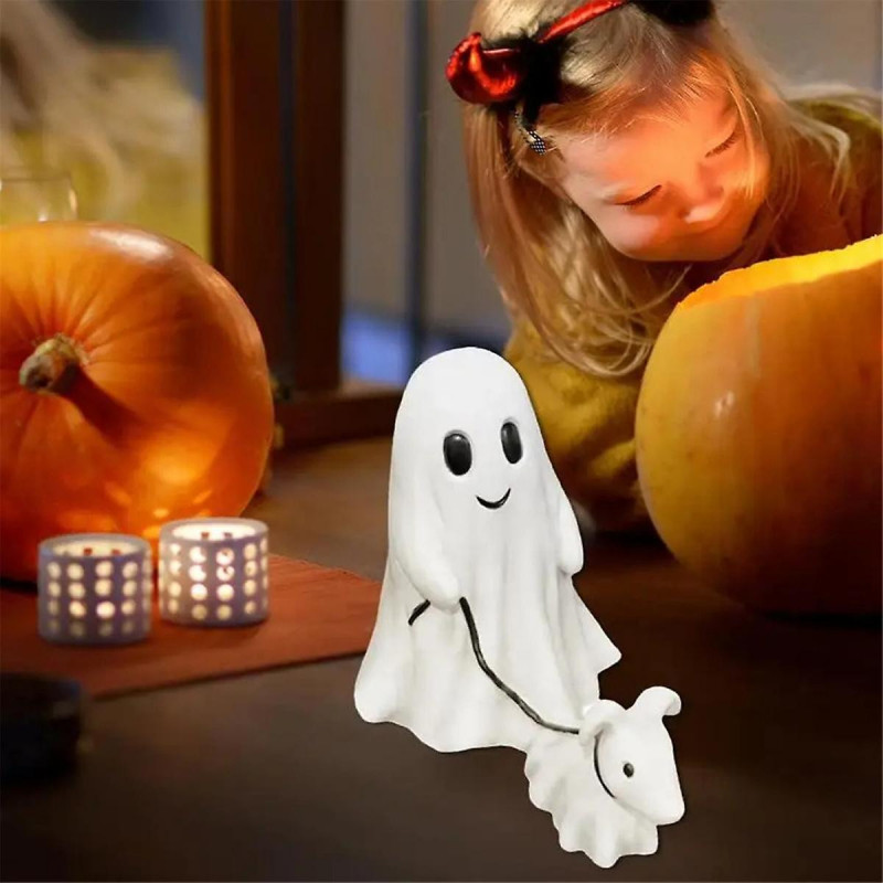 Ghost Dog Walking Statue Halloween Ghost Dog Walking Statue Cute Garland Small Ghost Dog Walking De