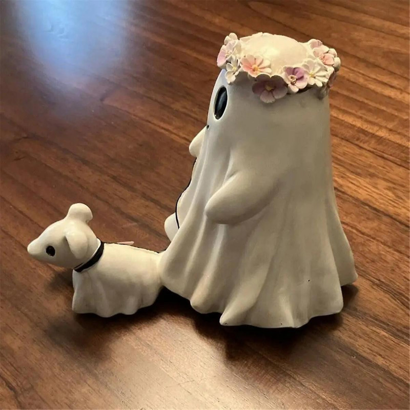 Ghost Dog Walking Statue Halloween Ghost Dog Walking Statue Cute Garland Small Ghost Dog Walking De