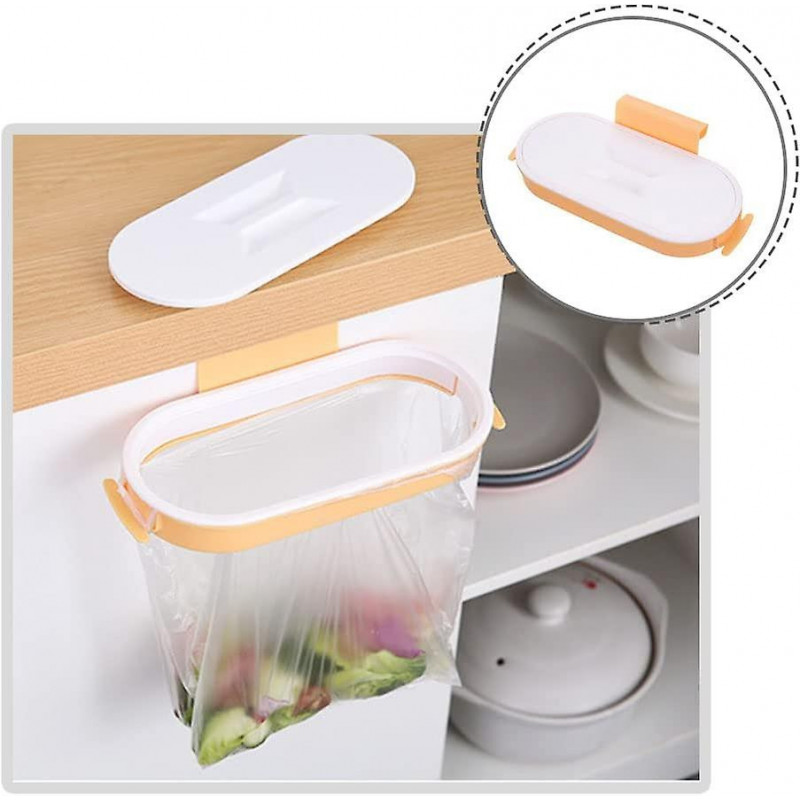 Rash Bag Holder Hanging Trash Bag Rack With Lid Garbage Bags Storage Bracket For Home And Kitchen (yellow)(1pc