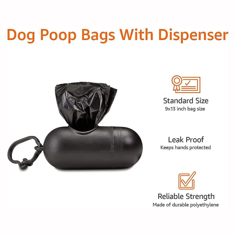 40 Pack Of 15 Black Dog Waste Bags With Dispenser And Leash Clip, Fragrance-free