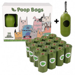 Sacs de caca, 16 sacs de caca de chien Rolls, sacs de caca de chien avec 1 distributeur, grands sacs de caca [...]