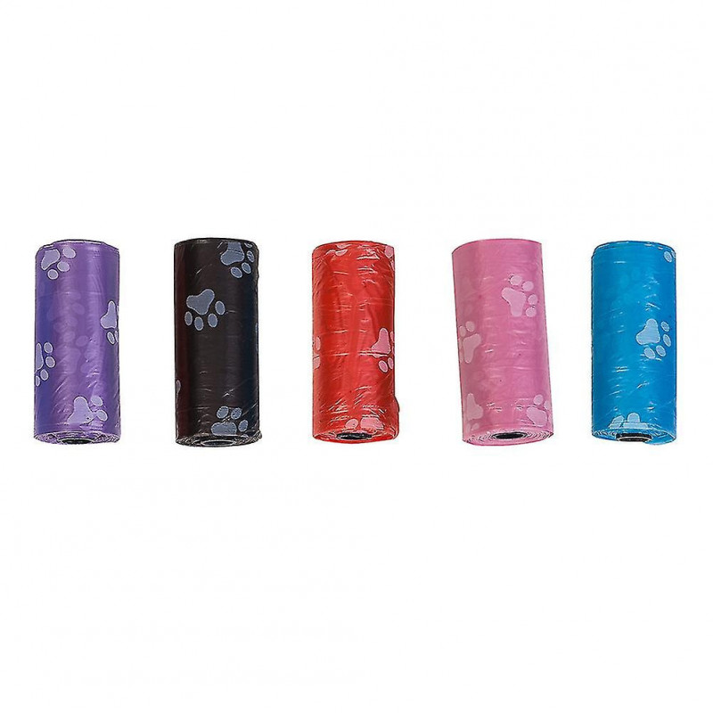 5 Rolls Paw Print Dog Poop Cat Waste Shit Bags Outdoor Home Clean Garbage Pouch