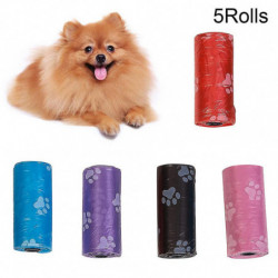 5 Rolls Paw Print Dog Poop Cat Waste Shit Bags Outdoor Home Clean Garbage Pouch