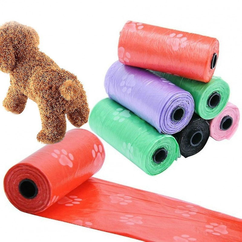 5 Rolls Paw Print Dog Poop Cat Waste Shit Bags Outdoor Home Clean Garbage Pouch