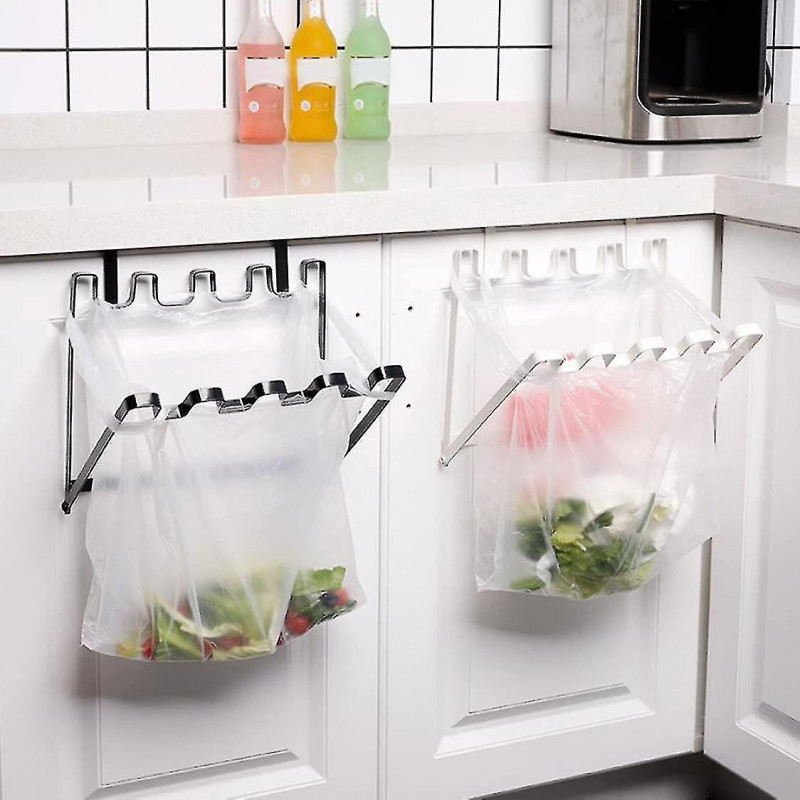 Trash Bag Holder Foldable Cabinet Garbage Hanger Rubbish Bag Storage Rack (1pc, White)