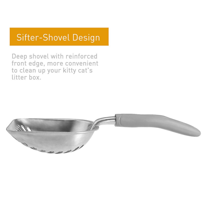 UEETEK Long Handle Pet Kitty Dog Litter Scooper Durable Metal Pet Sift Shovel (Grey)