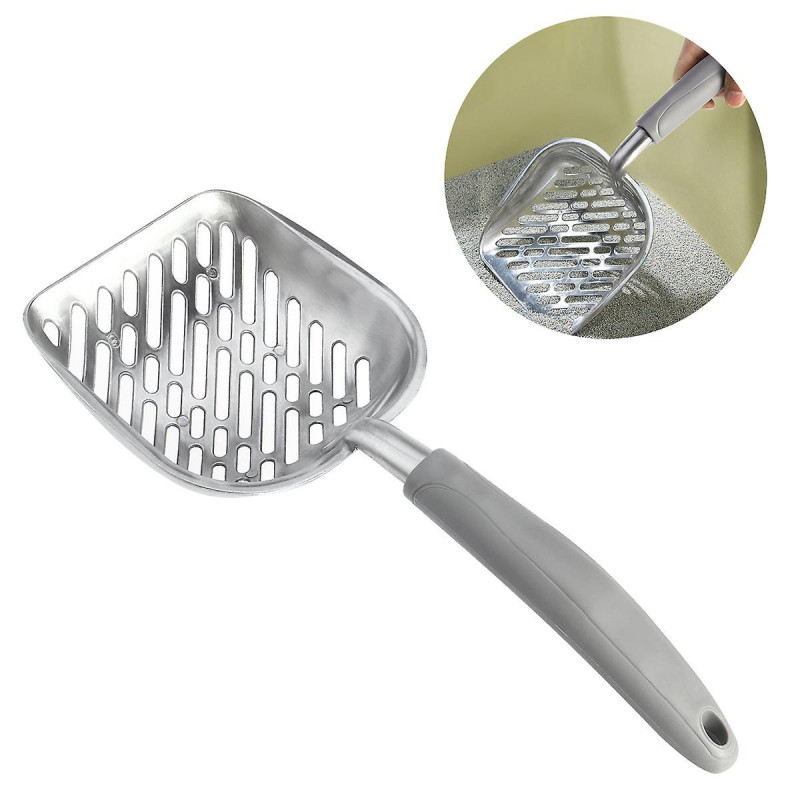 UEETEK Long Handle Pet Kitty Dog Litter Scooper Durable Metal Pet Sift Shovel (Grey)