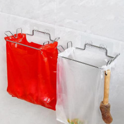 2 Sets Stainless Steel Trash Bag Holder Adhesive Hanging Trash for Kitchen Cupboard Door