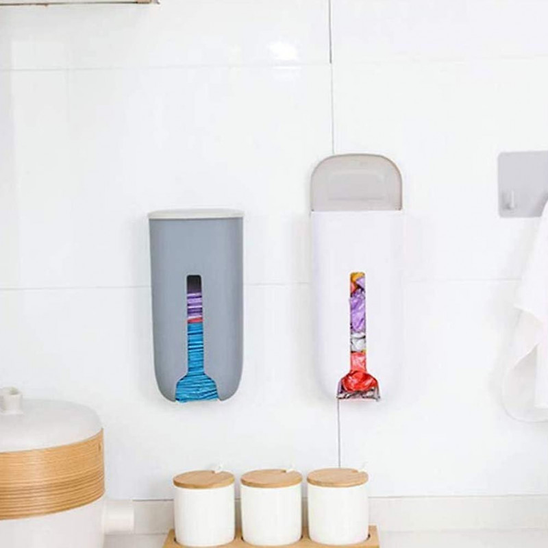 Garbage Plastic Bag Holder Trash Bag Dispenser Wall Mounted Self Adhesive Hanging Box White