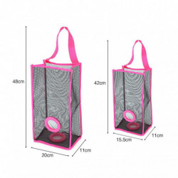 Hanging Folding Mesh Garbage Bag Organizer Trash Bags Holder Recycling Containers Storage for Kitchen - Size S(Rose Red)