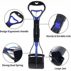 Dog Pooper Scooper Handle Jaw Pooper Scooper Pet Waste Pick Up Tool 17.7" Blue