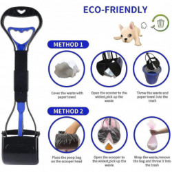 Dog Pooper Scooper Handle Jaw Pooper Scooper Pet Waste Pick Up Tool 17.7" Blue