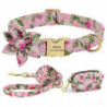 3pcs/set Personalized Dog Collar & Leash & Poop Bag Holder Dispenser Flower Xs-l