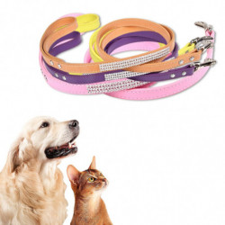 Pet Dog Leash Sparkling Rhinestone Design with Hanging Hook Comfortable to Wear Artificial Leather Pet Dog Leash Sparkling Rhinestone Design with Hanging Hook Comfortable to Wear Artificial Leather