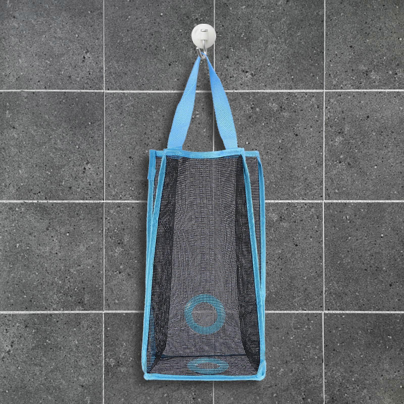 Hanging Folding Mesh Garbage Bag Organizer Trash Bags Holder Recycling Containers Storage for Kitchen - Size L(Blue)
