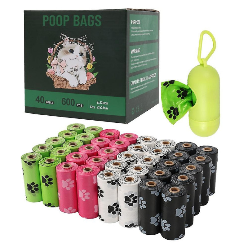 PANGBAN 40 Rolls HDPE+EPI Disposal Pet Dog Poop Bags Waste Trash Bags with Dispenser-Mix Color