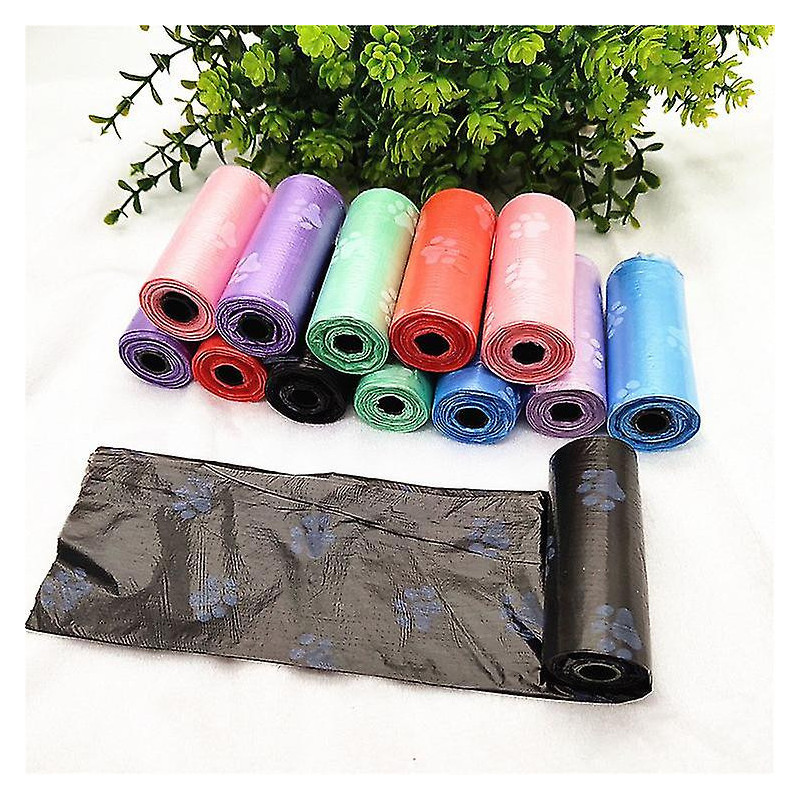2024,Printed pet garbage bag dog poop bag 15 per roll cat and dog cleaning supplies footprint garbage bag-15 26*31cm-