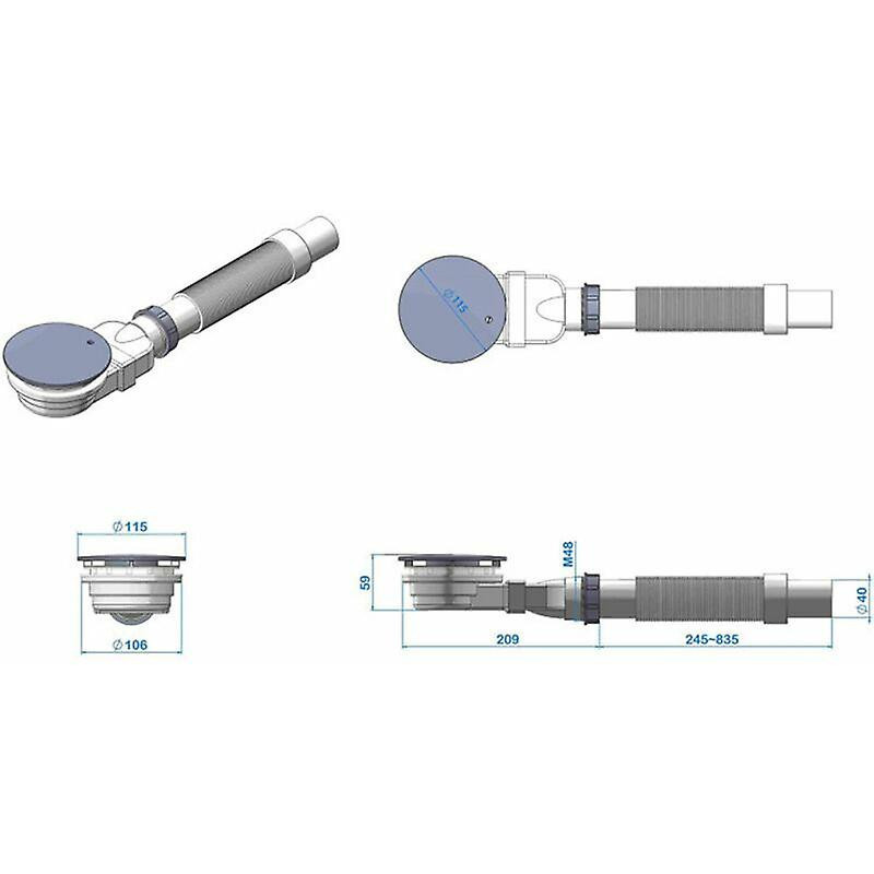 90mm Shower Drain, Extra Flat, Shower Tray Drain Hole, Siphon With Anti-odor System, Hair Filter, Flexible, Chrome [...]