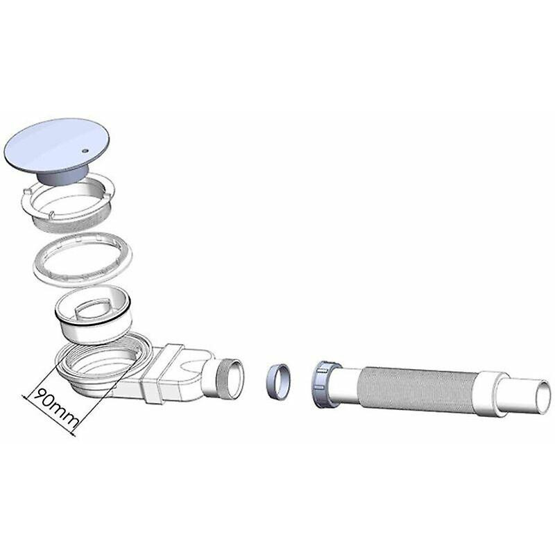 90mm Shower Drain, Extra Flat, Shower Tray Drain Hole, Siphon With Anti-odor System, Hair Filter, Flexible, Chrome [...]