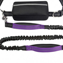 Hands Free Dogs Leash with Waist Bag Pet Supplies for Jogging Training Hiking violet