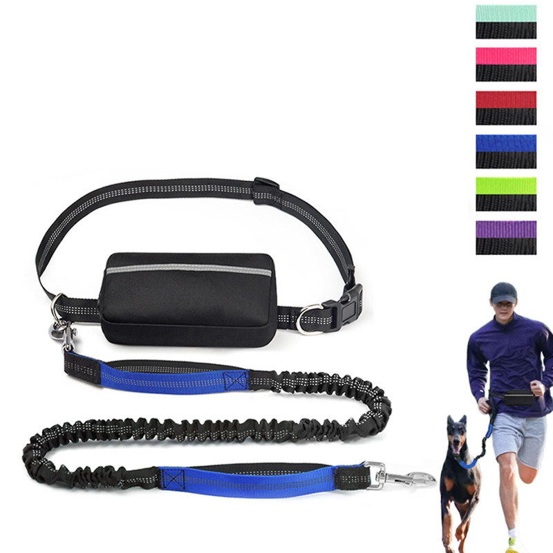 Hands Free Dogs Leash with Waist Bag Pet Supplies for Jogging Training Hiking violet