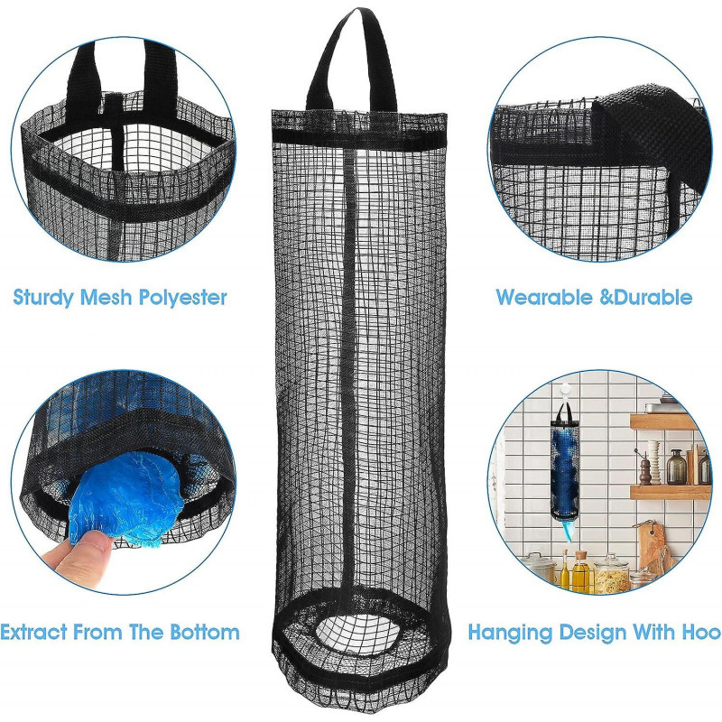 Pack Of 2 Nylon Bin Bag Holders, Plastic Bag Holders, Mesh Hanging Food Bag Holders, Handbags, Organiser Bags