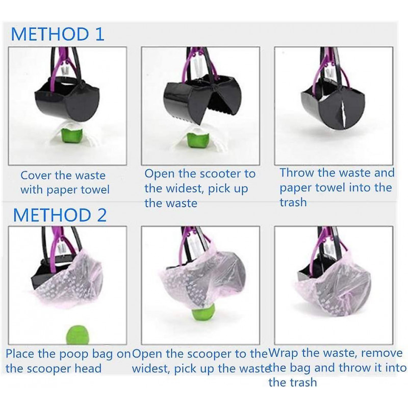 Pelle à crottes de chien de compagnie, longue poignée pliable ramasse les excréments de chien de taille moyenne, [...]