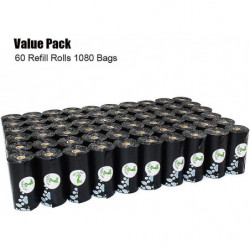 Poop Bags Earth-friendly 1080 Counts 60 Rolls Large Unscented Dog Waste Bags Doggie Bags Black Refills