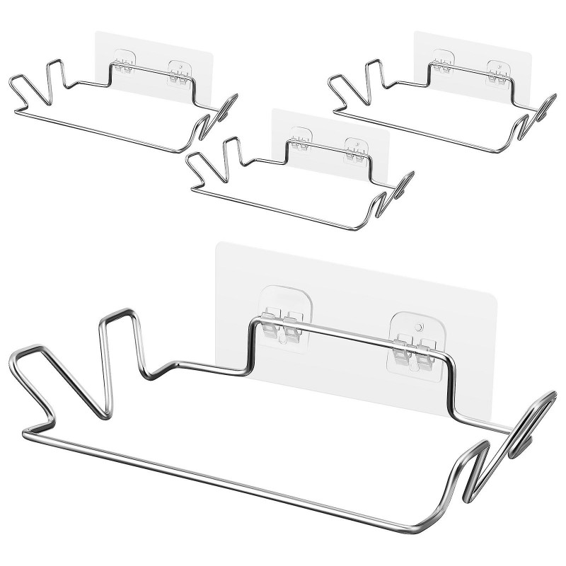 4 Sets of Stainless Steel Trash Bag Holders with Stickers for Kitchen and Bathroom