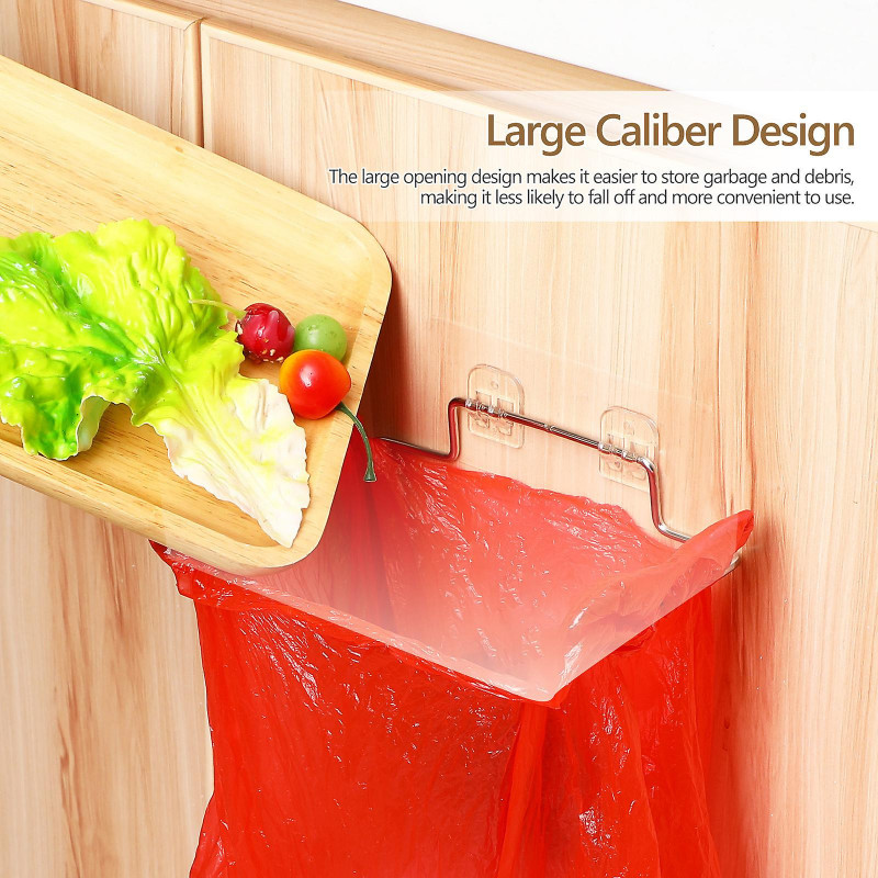 4 Sets of Stainless Steel Trash Bag Holders with Stickers for Kitchen and Bathroom