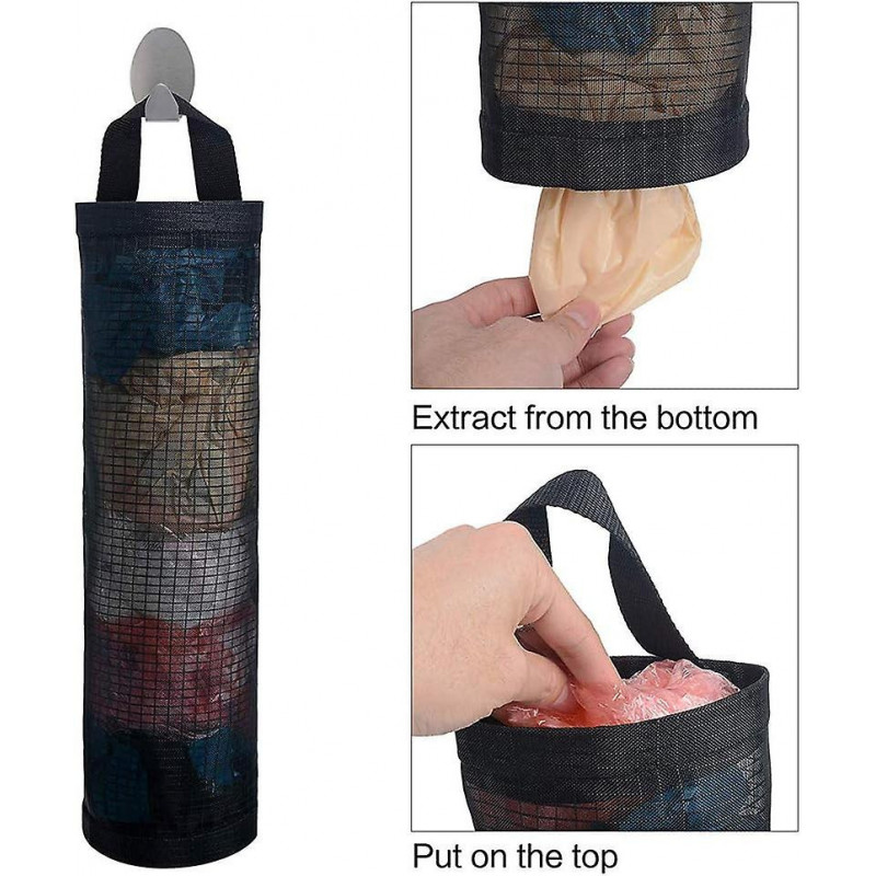 Mesh Garbage Bag Holder Dispenser - Hanging Folding Plastic Bag Organizer