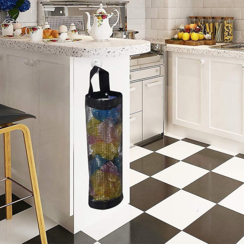 Mesh Garbage Bag Holder Dispenser - Hanging Folding Plastic Bag Organizer