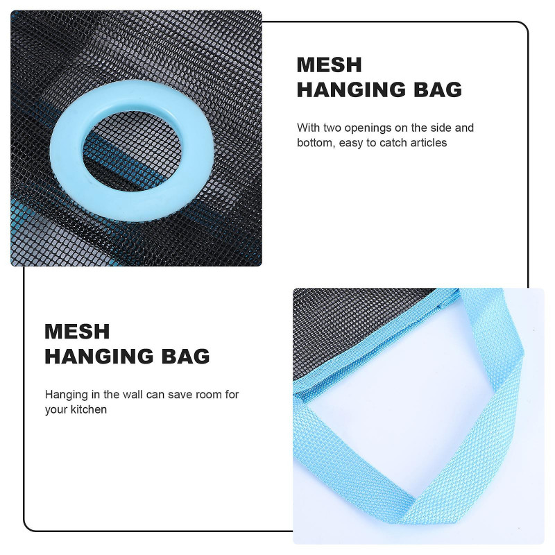 Hanging Folding Mesh Garbage Bag Organizer Trash Bags Holder Recycling Containers Storage for Kitchen - Size L(Blue)