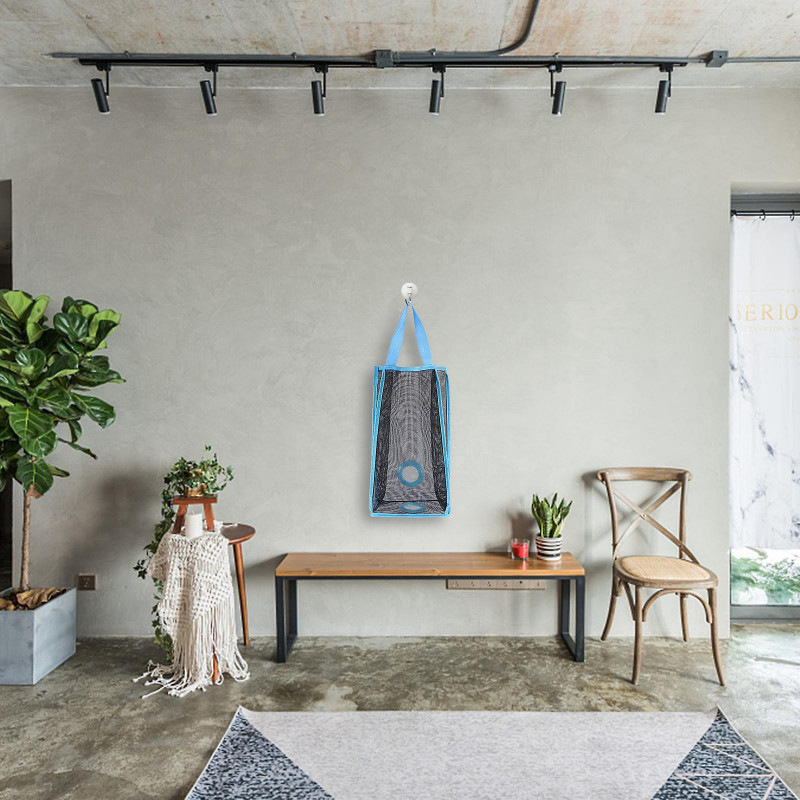 Hanging Folding Mesh Garbage Bag Organizer Trash Bags Holder Recycling Containers Storage for Kitchen - Size L(Blue)