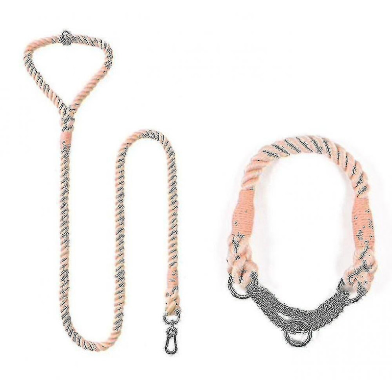 Dog Leash Dog Collar Combo Set Fournitures pour animaux de compagnie Tricot arc-en-ciel (rose) Haute qualité