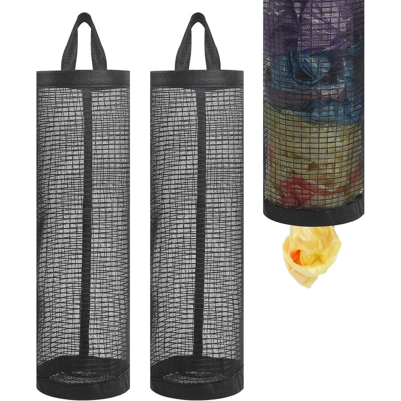 2Pcs Plastic Bag Holder,Grocery Bag Holder Mesh Hanging Storage Bag Dispenser Trash Bags,Folding Bag Storage [...]