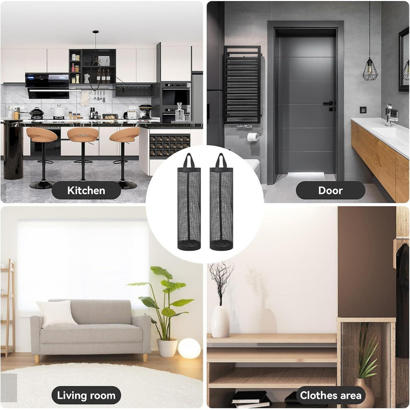 2Pcs Plastic Bag Holder,Grocery Bag Holder Mesh Hanging Storage Bag Dispenser Trash Bags,Folding Bag Storage [...]