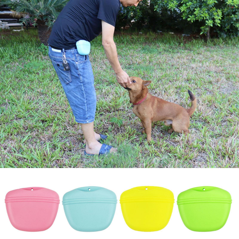 Dog Treat Bag Puppy Treats Silicone Pouch Magnetic Closure For Walking Hiking