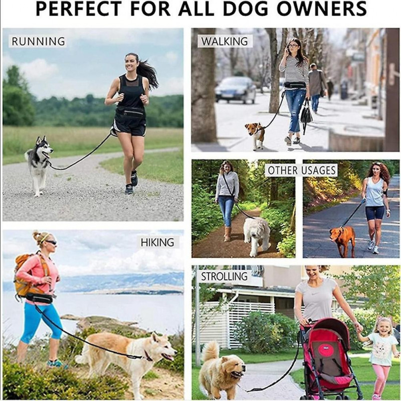 Dog Hands Free Leash With Zipper Pouch Reflective Running Leash Waist Bag Pack For Jogging Walking Night Running