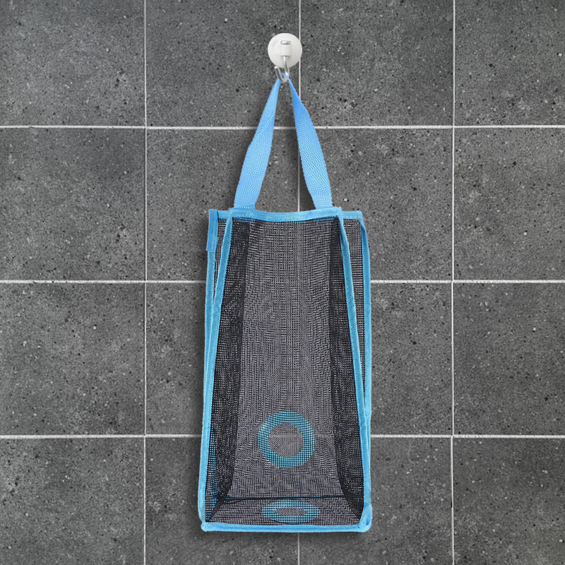 Hanging Folding Mesh Garbage Bag Organizer Trash Bags Holder Recycling Containers Storage for Kitchen - Size L(Blue)