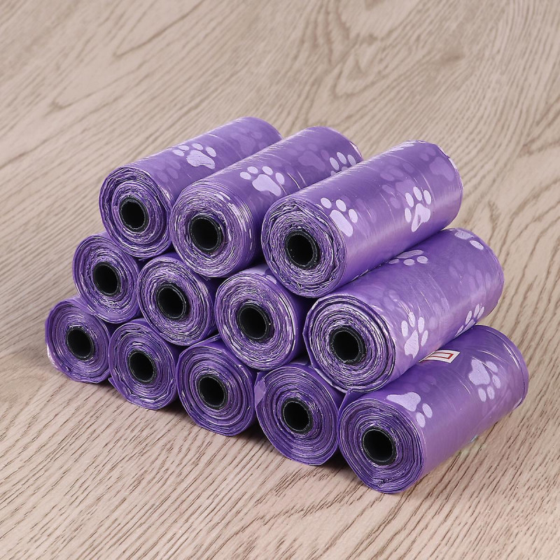 12 Rolls Plastic Dog Poop Bags Leak-Proof Garbage Bag Pet Waste Bag (Purple)