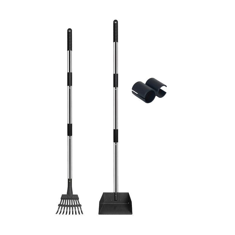 Dog Poo Scooper Tray and Rake Set, Poo Scooper, Heavy Duty Long Handle Dog Poo Scooper for Pet Waste Removal
