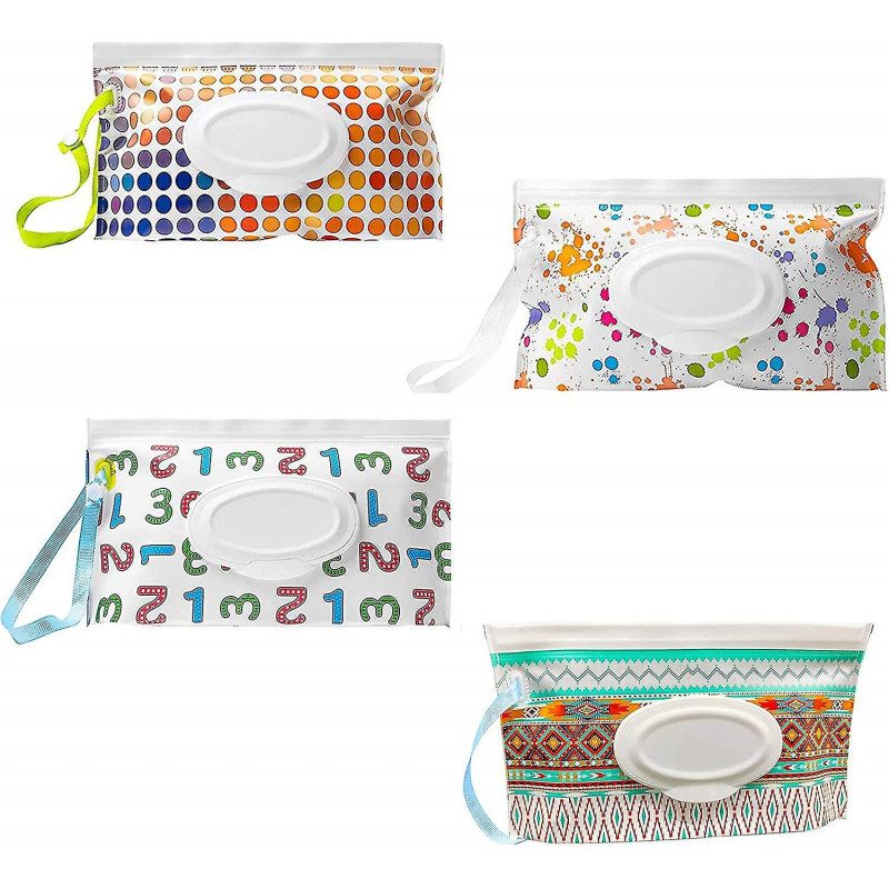 Travel Baby Portable Wipes Bag Dispenser (4 Patterns) 4 Pieces (3-c-vn)